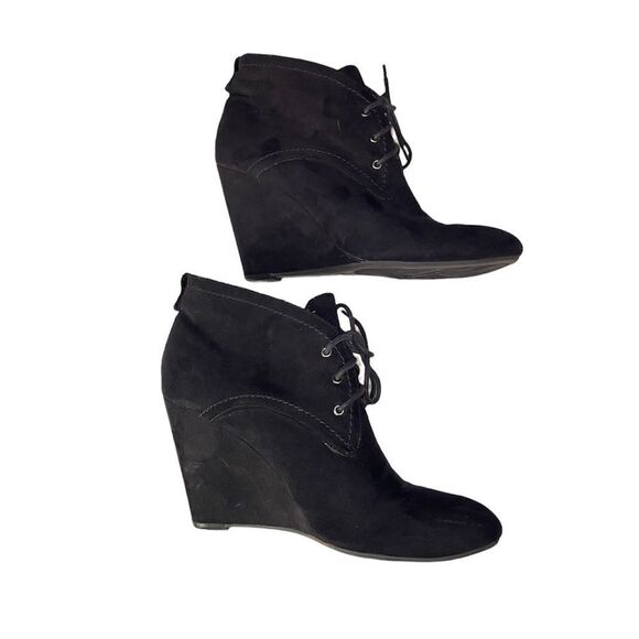 Black Wedge Lace Up Booties size 7 - Picture 2 of 10